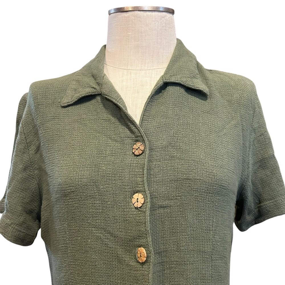 Vintage Green Cropped Button Down Shirt Womens Sz Medium Coastal Cowgirl Cottage - Picture 5 of 16